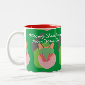 "Meowy Christmas From Your Cat" personalized gift Two-Tone Coffee Mug