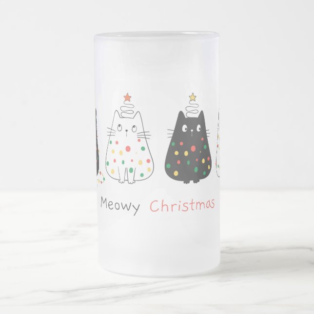 Meowy Christmas  Frosted Glass Beer Mug (Center)