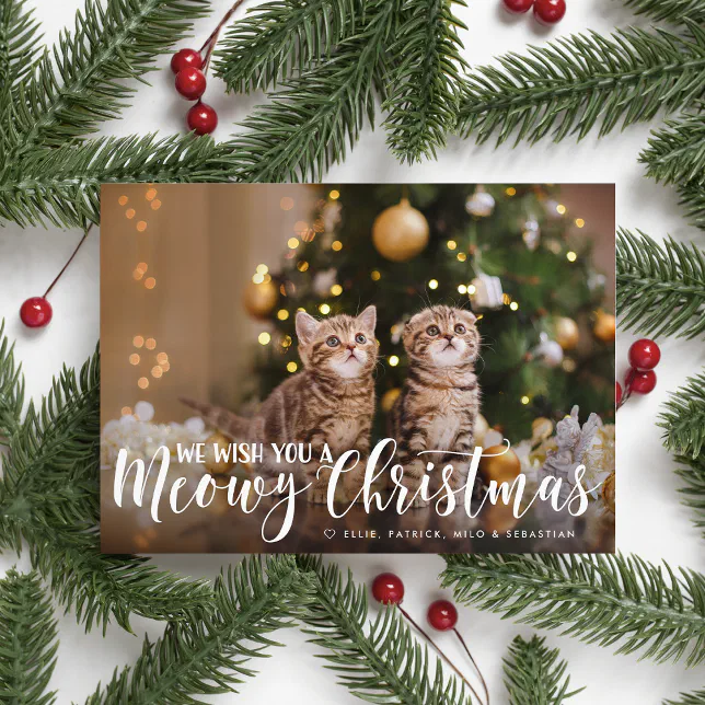 Meowy Christmas | Full Photo Pet Holiday Card | Zazzle