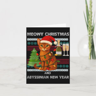 Meowy Christmas Funny Abyssinian Cat Santa Hat Ugl Card