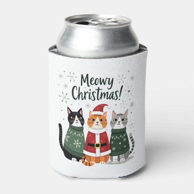 Meowy Christmas Funny Cat Christmas Holiday Xmas S Can Cooler (Can Front)