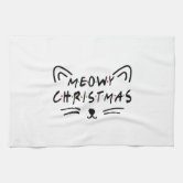 Meowy Christmas Dish Towel - White