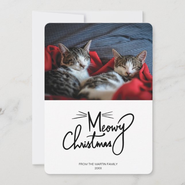 Meowy Christmas | Funny Cat Christmas Photo Card (Front)
