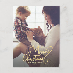 Meowy Christmas   Funny Cat Christmas Photo Holiday Postcard