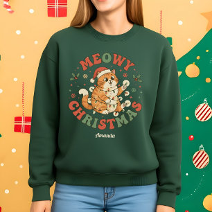 Meowy Christmas Funny Cat Christmas Sweatshirt