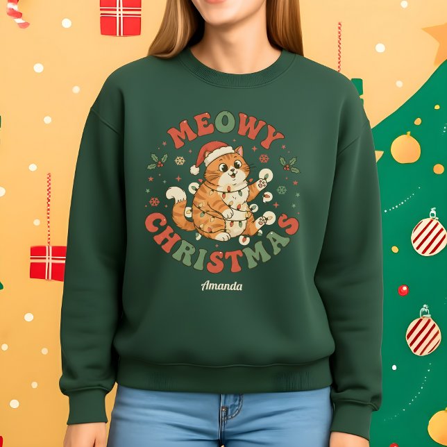 Meowy Christmas Funny Cat Christmas Sweatshirt (Creator Uploaded)