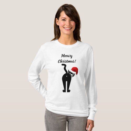 Meowy Christmas Funny Cat Humorous T_Shirt