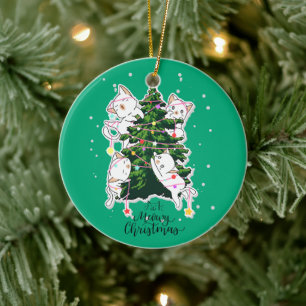 Meowy Christmas Funny Cat Illustration Ceramic Ornament
