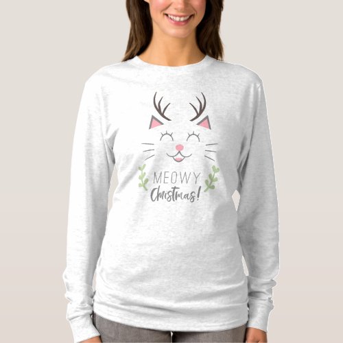 Meowy Christmas  Funny Cat Illustration T_Shirt