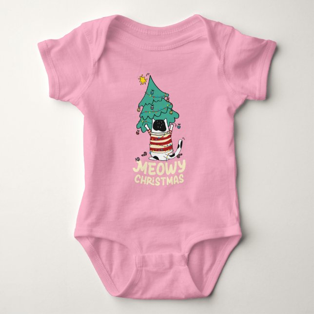 Meowy Christmas Funny Cat Lover  Baby Bodysuit (Front)