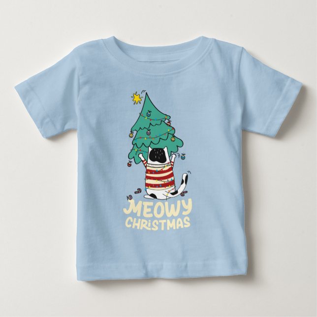 Meowy Christmas Funny Cat Lover  Baby T-Shirt (Front)