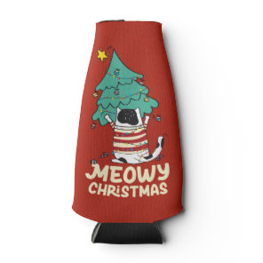 Meowy Christmas Funny Cat Lover  Bottle Cooler
