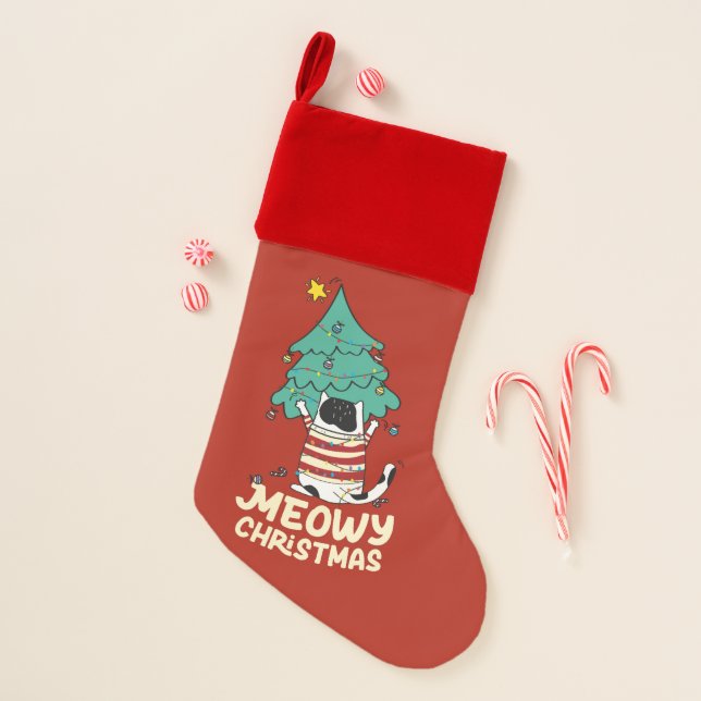 Meowy Christmas Funny Cat Lover  Christmas Stocking (Front)