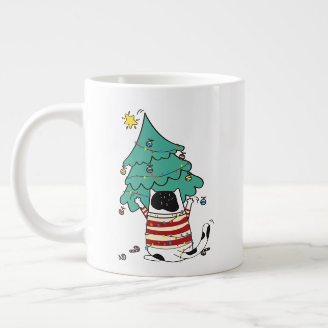 Meowy Christmas Funny Cat Lover  Giant Coffee Mug (Left)