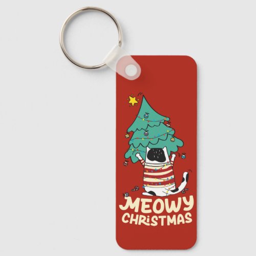 Meowy Christmas Funny Cat Lover  Keychain