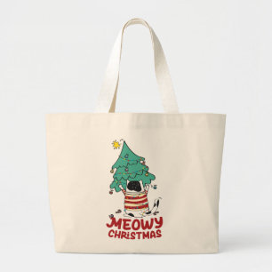 Meowy Christmas Funny Cat Lover Large Tote Bag
