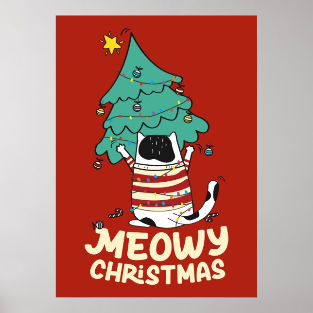 Meowy Christmas Funny Cat Lover  Poster (Front)