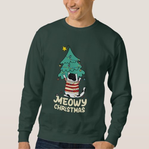 Meowy Christmas Funny Cat Lover  Sweatshirt