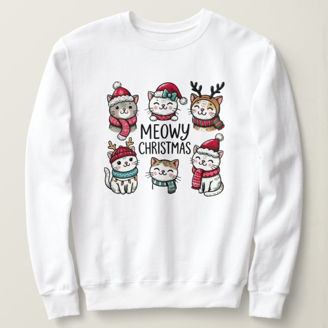 Meowy Christmas Funny Cat Lover Sweatshirt (Design Front)
