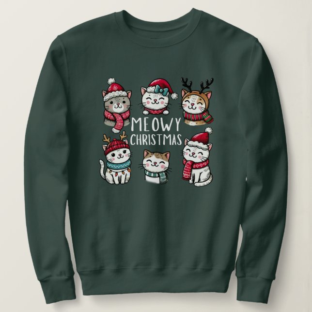 Meowy Christmas Funny Cat Lover Sweatshirt (Design Front)