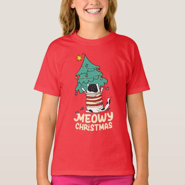 Meowy Christmas Funny Cat Lover  T-Shirt (Front)