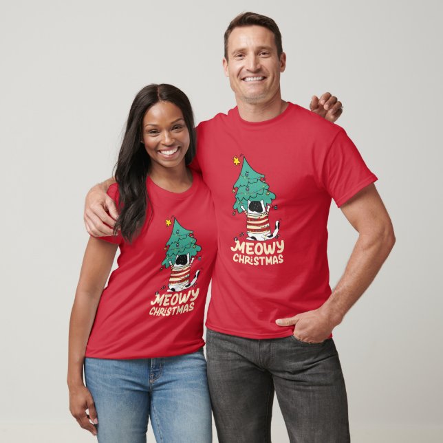 Meowy Christmas Funny Cat Lover  T-Shirt (Unisex)