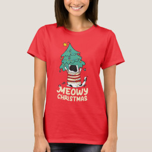 Meowy Christmas Funny Cat Lover  T-Shirt