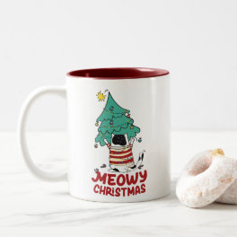 Meowy Christmas Funny Cat Lover Two-Tone Coffee Mug