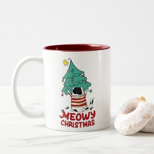 Meowy Christmas Funny Cat Lover  Two_Tone Coffee Mug