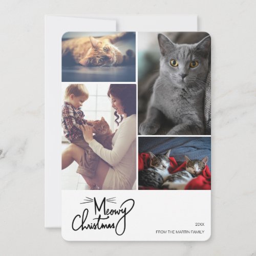 Meowy Christmas Funny Cat Themed Custom 4 Photo Holiday Card