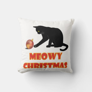 Meowy Christmas Funny Cat Throw Pillow