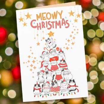 Meowy Christmas Funny Cats Folded Holiday Card by PetalsPalette at Zazzle