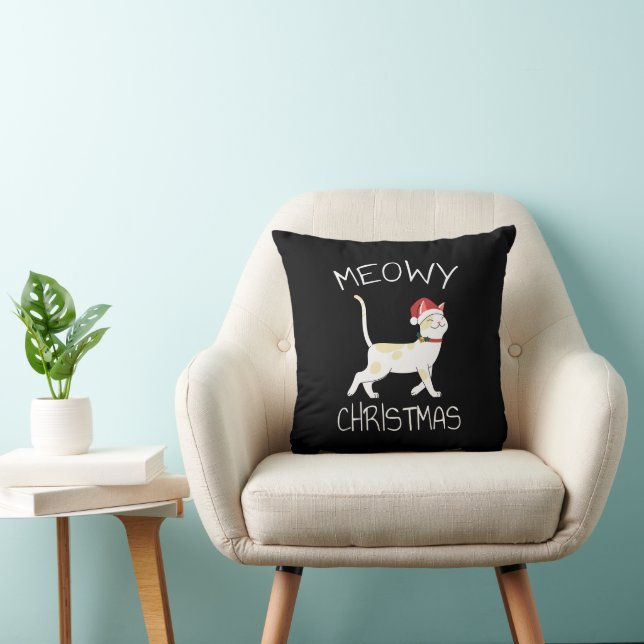 Meowy Christmas - Funny Christmas 2022 Throw Pillow (Chair)