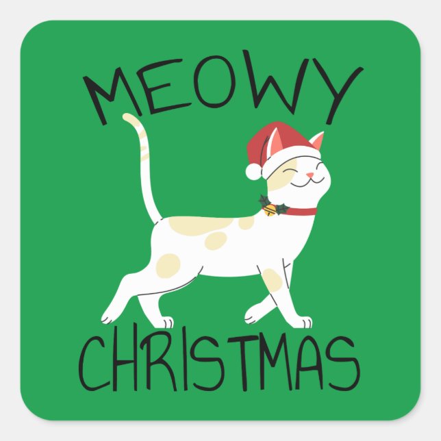 Meowy Christmas - Funny Christmas      Square Sticker (Front)