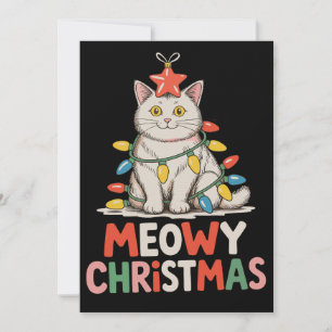 Meowy Christmas Funny Cute Cat Xmas Lights Holiday Card