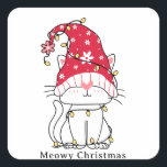 Meowy Christmas Funny Cute Christmas Cat Square Sticker<br><div class="desc">Add some feline flair to your Christmas celebrations with our Meowy Christmas Funny Cute Christmas Cat Sticker! This adorable sticker features a charming cat dressed in a Santa hat, ready to spread the holiday cheer. Made with high-quality materials, this lightweight sticker is perfect for decorating your gifts, cards, laptops, or...</div>