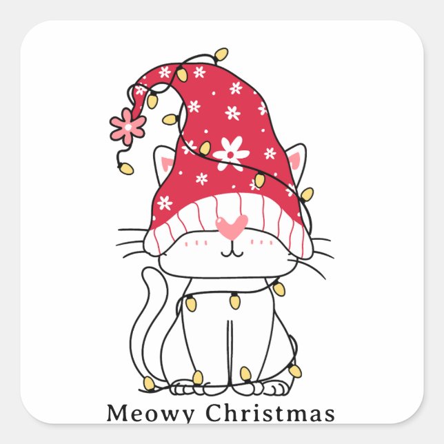 Meowy Christmas Funny Cute Christmas Cat Square Sticker (Front)