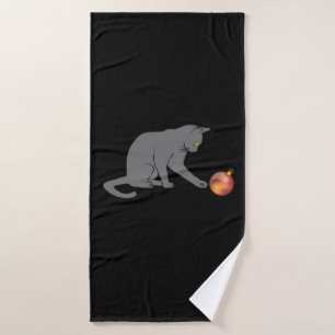 Meowy Christmas Funny Gray Cat Bath Towel