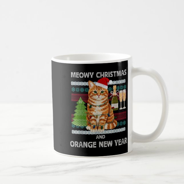 Meowy Christmas Funny Orange Cat Santa Hat Ugly Sw Coffee Mug (Right)