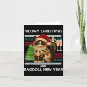 Meowy Christmas Funny Ragdoll Cat Santa Hat Ugly S Card