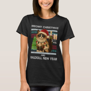 Meowy Christmas Funny Ragdoll Cat Santa Hat Ugly S T-Shirt