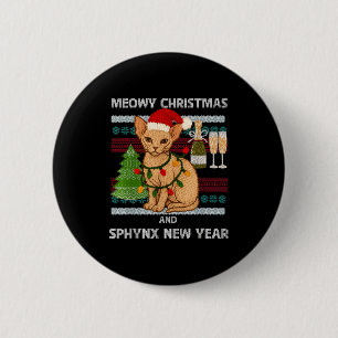 Meowy Christmas Funny Sphynx Cat Santa Hat Ugly Sw Button