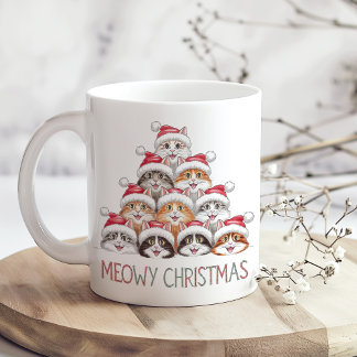 Meowy Christmas Funny Stacked Cats – Cute Holiday Coffee Mug