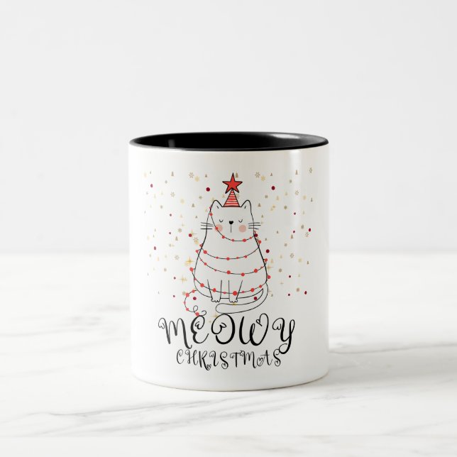 Meowy Christmas Funny Two-Tone Coffee Mug (Center)