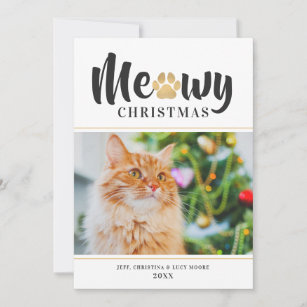 Meowy Christmas Gold Paw Print Pet Photo Meowy Christmas Gold Paw Print Pet Photo