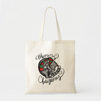 Meowy Christmas Grey Cat Art Tote Bag