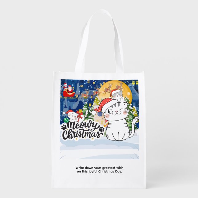 Meowy Christmas Grocery Bag (Back)