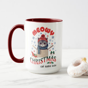 Meowy Christmas Grumpy Gray Cat Mug