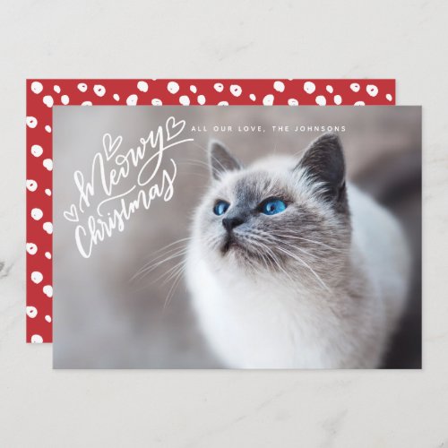 Meowy Christmas  Hand Lettering Cat Full Photo Holiday Card