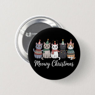 Meowy Christmas Happy Cat Year Cat Lover Xmas Button